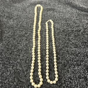 Vintage Faux Knotted Pear Set 2Xnecklaces 26in 18in Cage Clasp And Screw Clasp